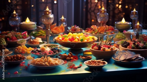 the vibrant array of colors on the Ramadan Iftar Table with precision and clarity. © Aqib