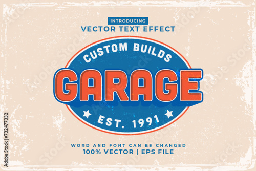 Editable text effect Garage 3d Vintage template style premium vector