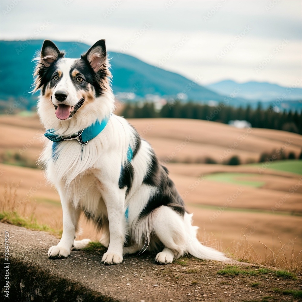 AI generated illustration of a cute Australian shepherd sitting in a grassy meadow AI generated illustration of a cute Australian shepherd sitting in a grassy meadow