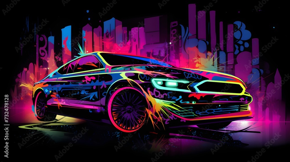 a colorful racing car with neon lights
