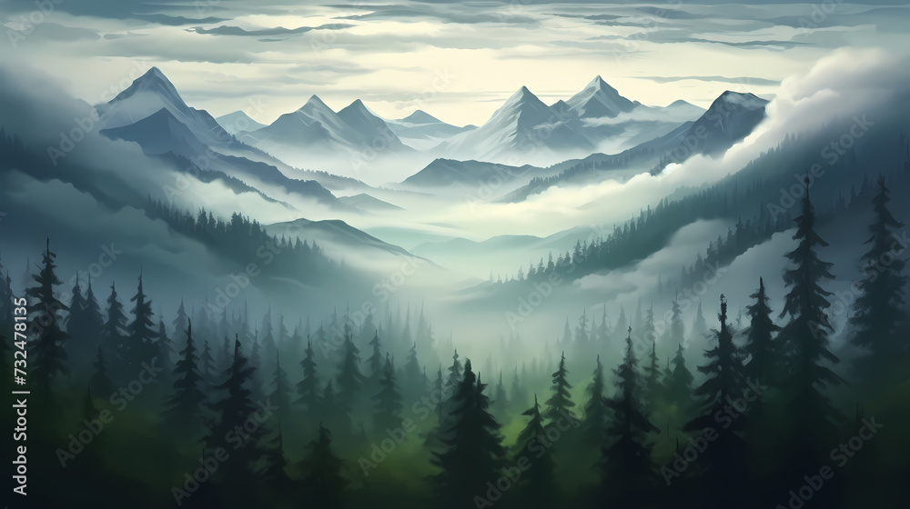 Obraz premium Mountain peak illustration, mountain aerial photography PPT background illustration