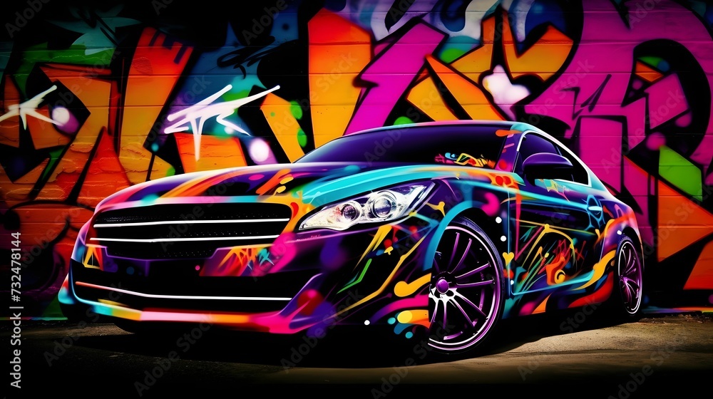 a colorful racing car with neon lights