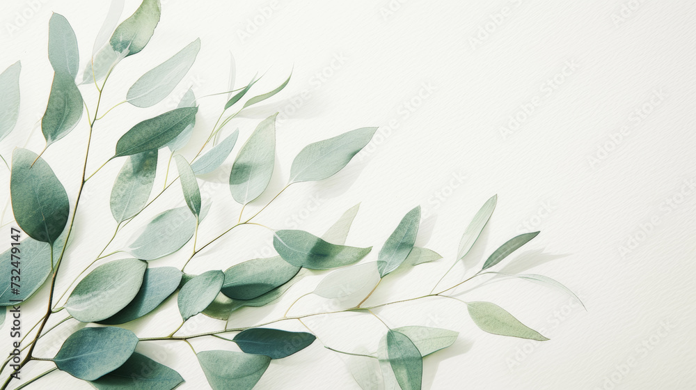 Watercolor eucalyptus branches with round leaves. Floral concept. Aesthetic invitation template. Generative AI