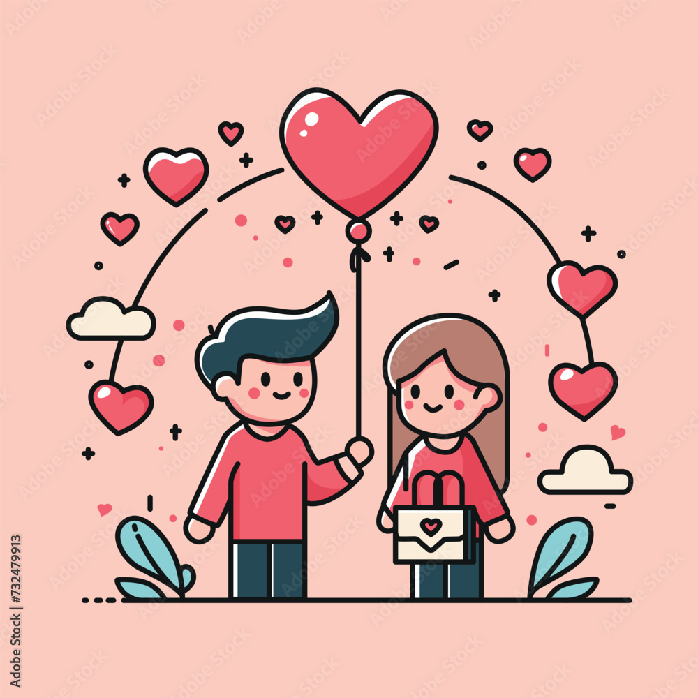 boy and girl valentine couple holding a love balloons boy and girl valentine couple holding a love balloons