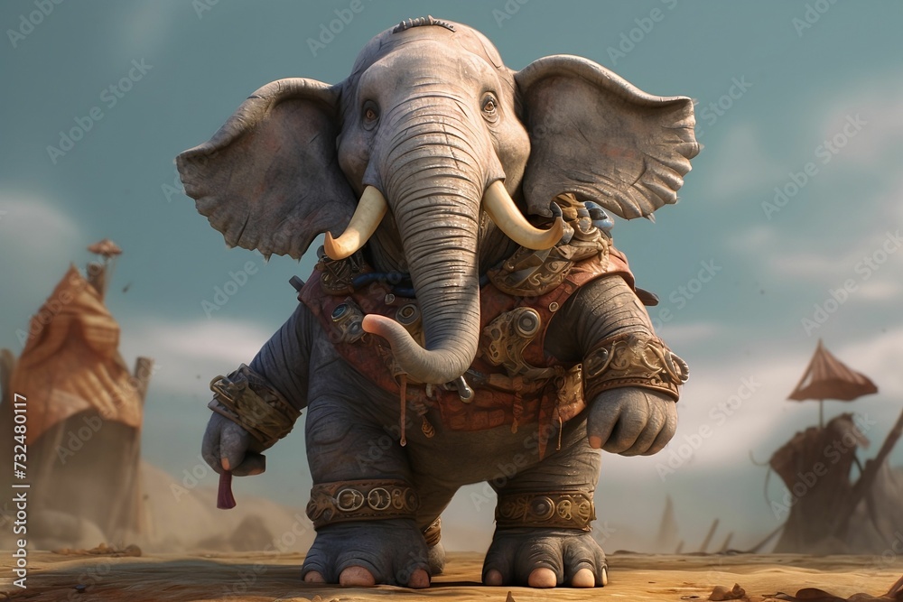 Fototapeta premium AI generated illustration of A majestic gray elephant standing with two hands