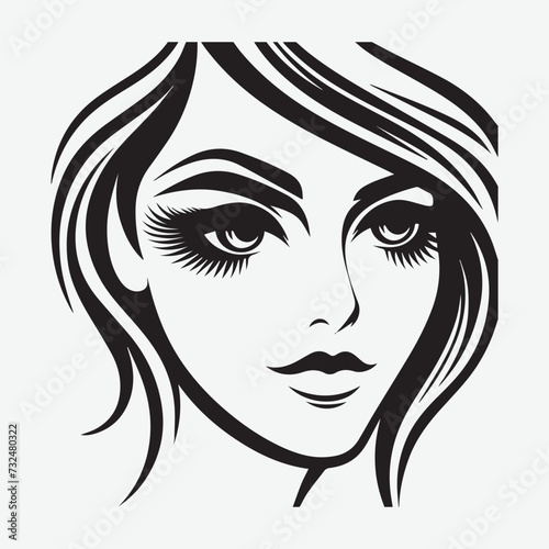 Vector of a girl illustration in black and white. logo women face on white background  vector. 