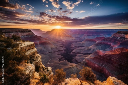 Stunning sunset view of the Grand Canyon. Generative AI