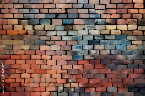 Colorful brick wall background, vintage color tone, texture and pattern.
