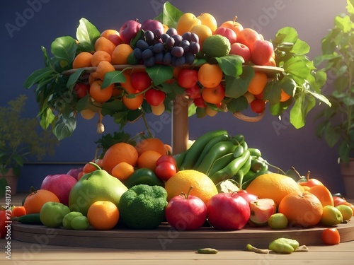 some different types of fruit on a table with plants in the background