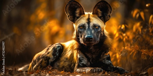AI generated illustration of a jackal in a woodland setting, gazing directly into the camera