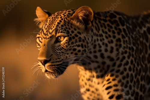 AI generated illustration of a majestic leopard in a vast grassy field