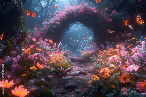 Flower-filled Forest Path: A Magical Escape for Nature Lovers Generative AI