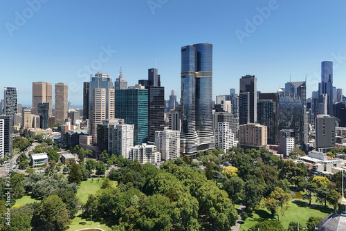 aerial view of Melbourne CBD, city living. Central business district, city skyline, Victoria, Australia