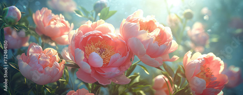 Pink Beauty in Nature  A Delicate Bouquet of Blooming Peonies  Fresh and Romantic  on a Pastel Background