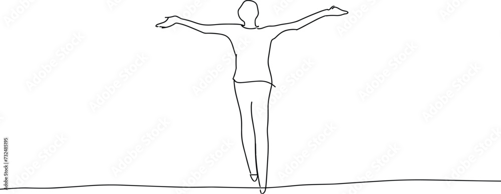 Motivational Presenter Drawing, Single Line Art, Orator Engaging Audience with Outstretched Arms