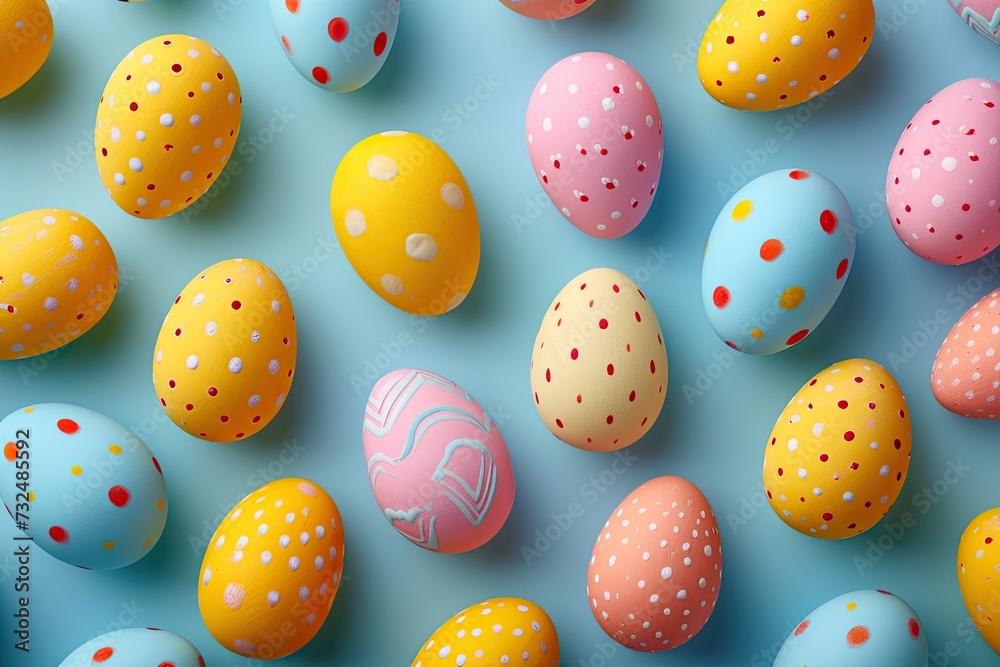 Polka-Dotted Easter Eggs on Blue