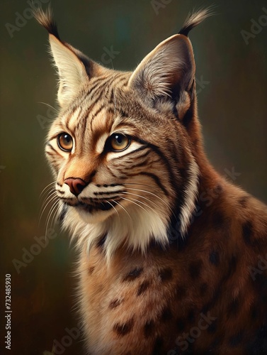 AI generated illustration of a beautiful lynx posed alertly  its ears perked up