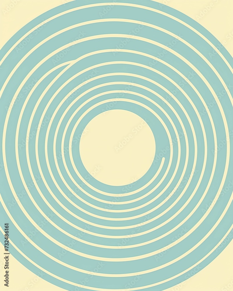 Obraz premium AI generated illustration of a yellow background with a blue circle with multiple concentric rings