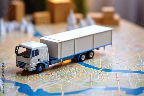 Freight forwarding, parcel shipping, shipping, logistics, delivery truck, over paper map,
