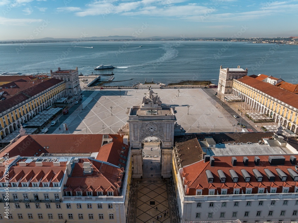 Aerial view of the Commerce Plaza in Lisbon, Portugal