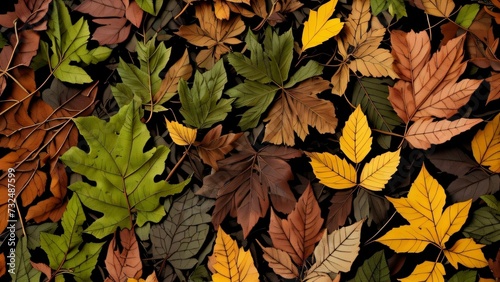 AI generated illustration of a vibrant carpet of colorful autumn leaves covering the ground