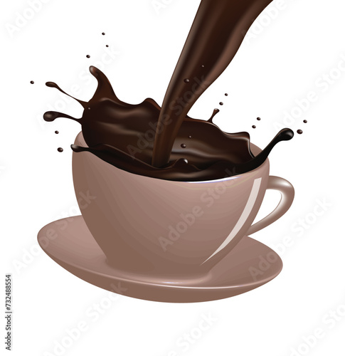 Brown coffee cup  with coffee or chocolate splash. vector