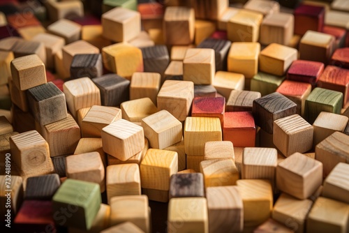 AI generated illustration of several wooden cubes in varying shades of hues