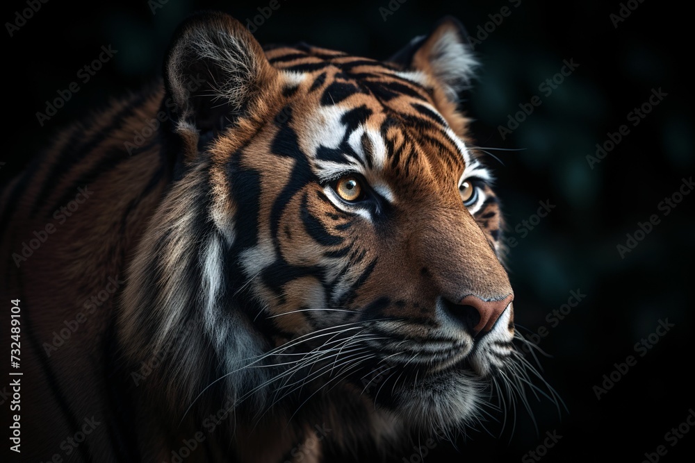 Fototapeta premium AI generated illustration of a majestic orange tiger on a black background
