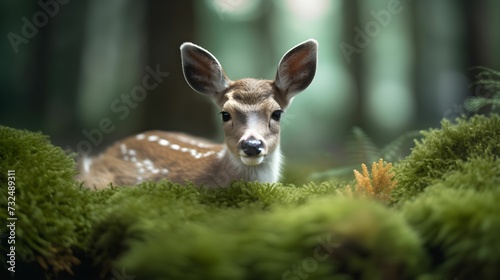 AI generated illustration of a majestic white-tailed deer atop lush green grass