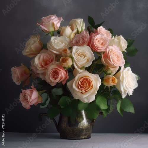AI generated illustration of a beautiful vibrant blooming rose bouquet arrangement