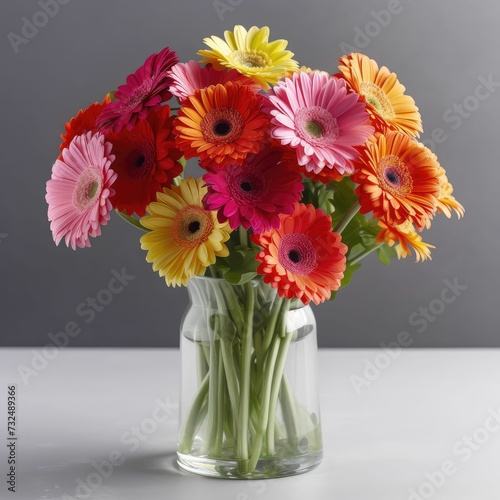 AI generated illustration of a beautiful vibrant colorful gerbera daisy bouquet in a vase