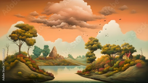 AI generated illustration of a beautiful vibrant natural landscape