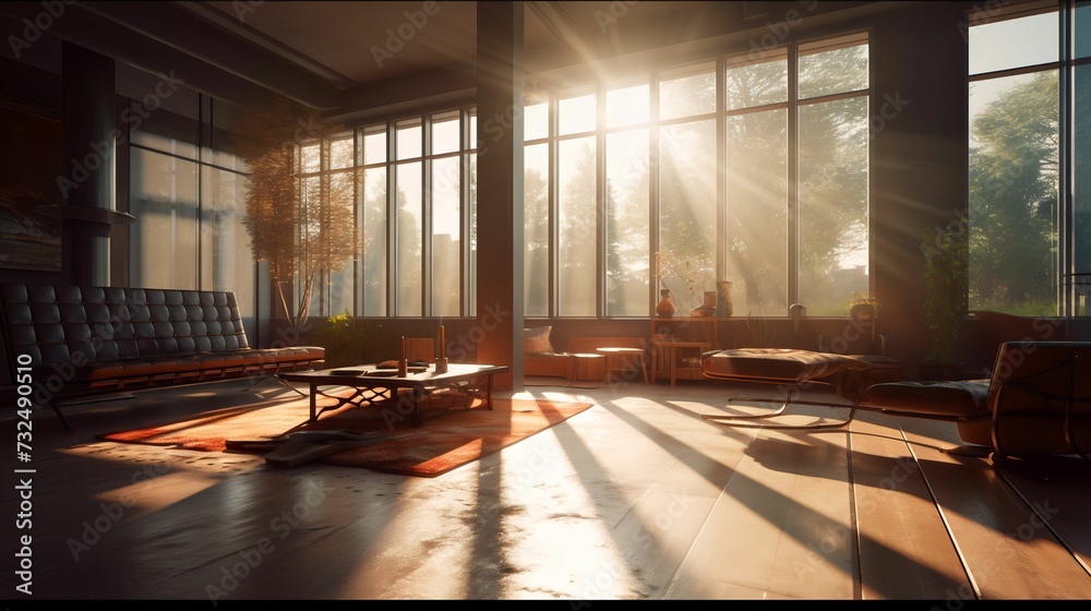 AI generated digital illustration of a bright and airy room with natural light through windows AI generated digital illustration of a bright and airy room with natural light through windows