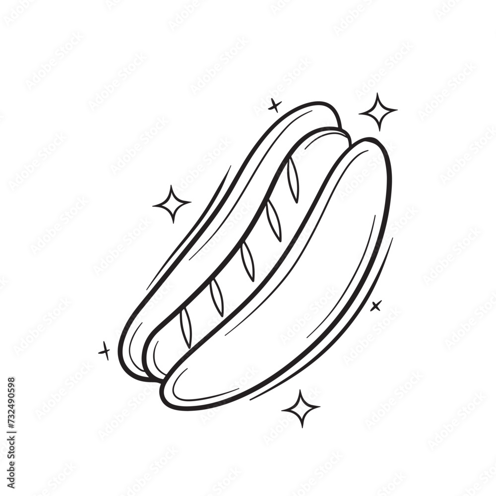 Vector illustration of a classic hot dog on a bun with two sparklers inserted into the bun Vector illustration of a classic hot dog on a bun with two sparklers inserted into the bun