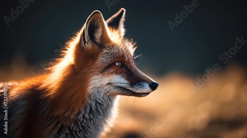 AI generated illustration of a red fox in a field under the sunlight with a blurry background