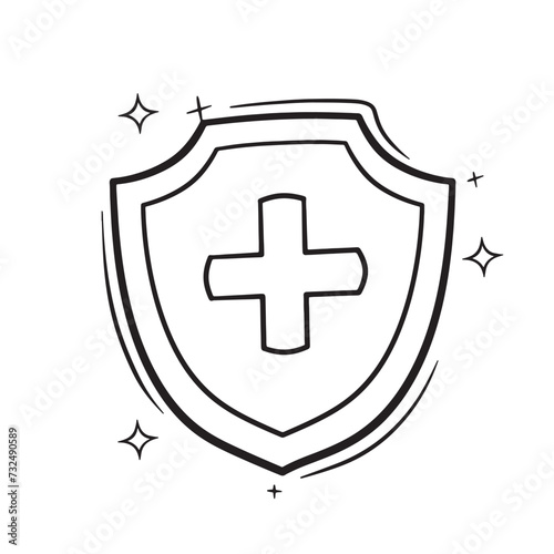 Vector illustration of a medical shield with a large white cross in the center