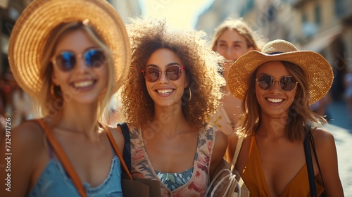 Sunny Day in the City: Women in Sunglasses and Hats Generative AI