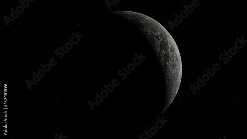 Waxing crescent moon scene in the black sky photo