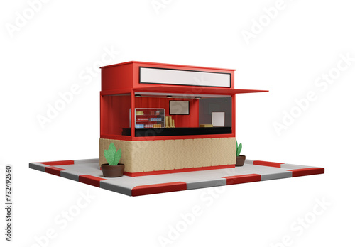3d render street kiosk illustration with white space for poster or banner. Isolated on transparent background