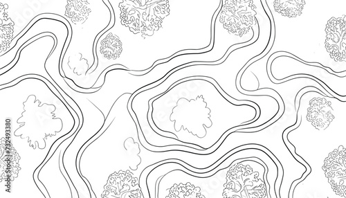 Continuous One Line Drawing of a Winding river snaking through a lush forest canopy photo