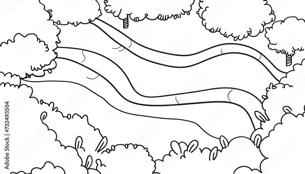 Lush Forest Canopy: Spiral River in Continuous One Line Drawing