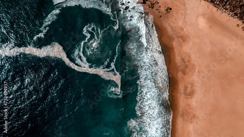 Aerial view of beautiful Nazare Beach in Portugal
