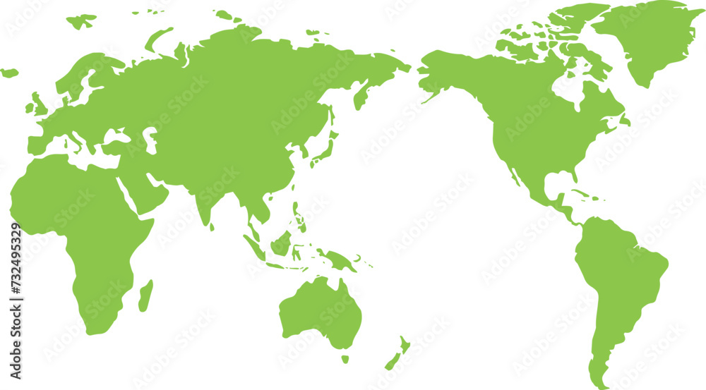 世界地図（日本中心）緑