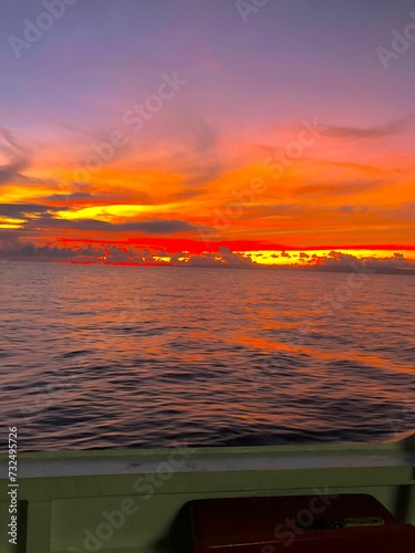 Tranquil evening scene depicting a beautiful sunset over the sea