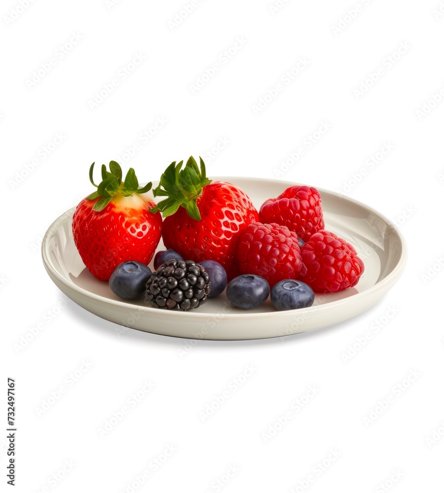 Plate of ripe berries isolated on white background. Plate of ripe berries isolated on white background.