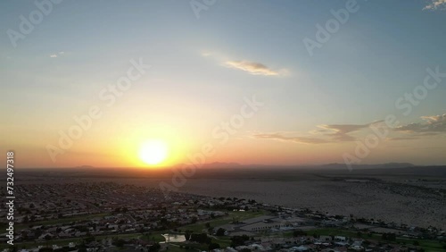 Aerial view of a beautiful sunset in Yuma, Arizona