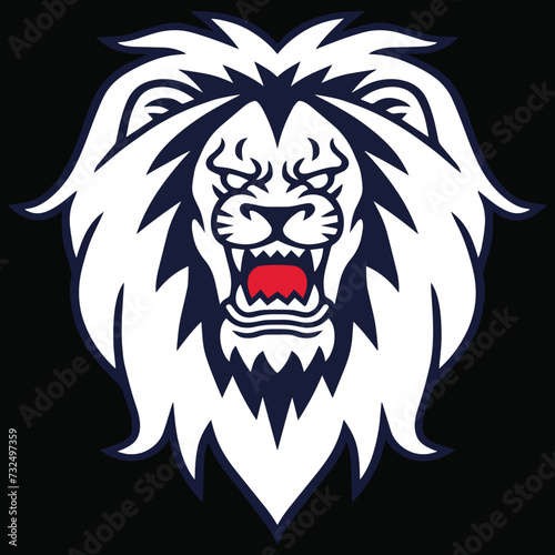 Fototapeta Naklejka Na Ścianę i Meble -  Black and white graphic style of a mascot lion perched: Angry Lion Roaring Logo Vector illustration