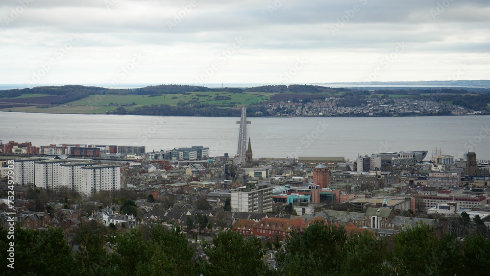 View from Dundee Law, over the city and the River Tay in Scotland, UK.