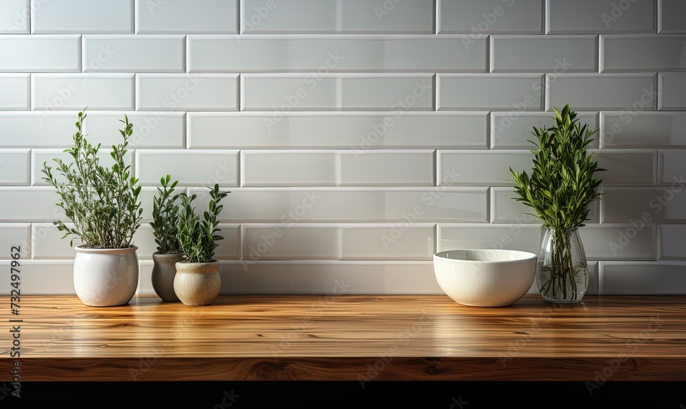 Plant in the kitchen with white walls. Created with Ai