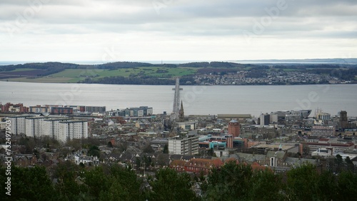 View from Dundee Law, over the city and the River Tay in Scotland, UK.